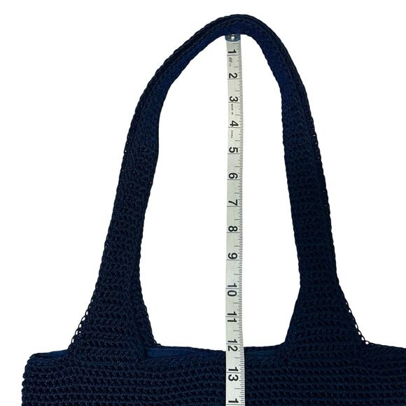 Purse The Sak Crochet Hobo Shoulder Bag Dark Blue Slouchy Inner Zip Pocket Lined - Picture 13 of 14